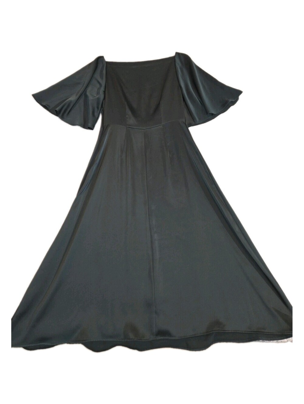 Banana Republic Dress 2 NWT Dark Green Cape Sleeves Square Neck Fit Flare Satin